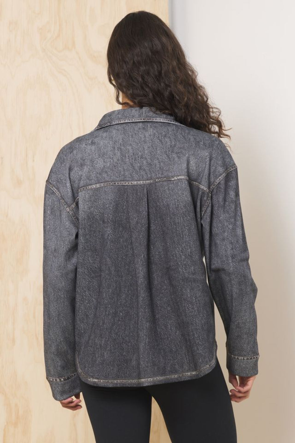 Black Washed Denim Vintage Havana Denim Fleece Shacket