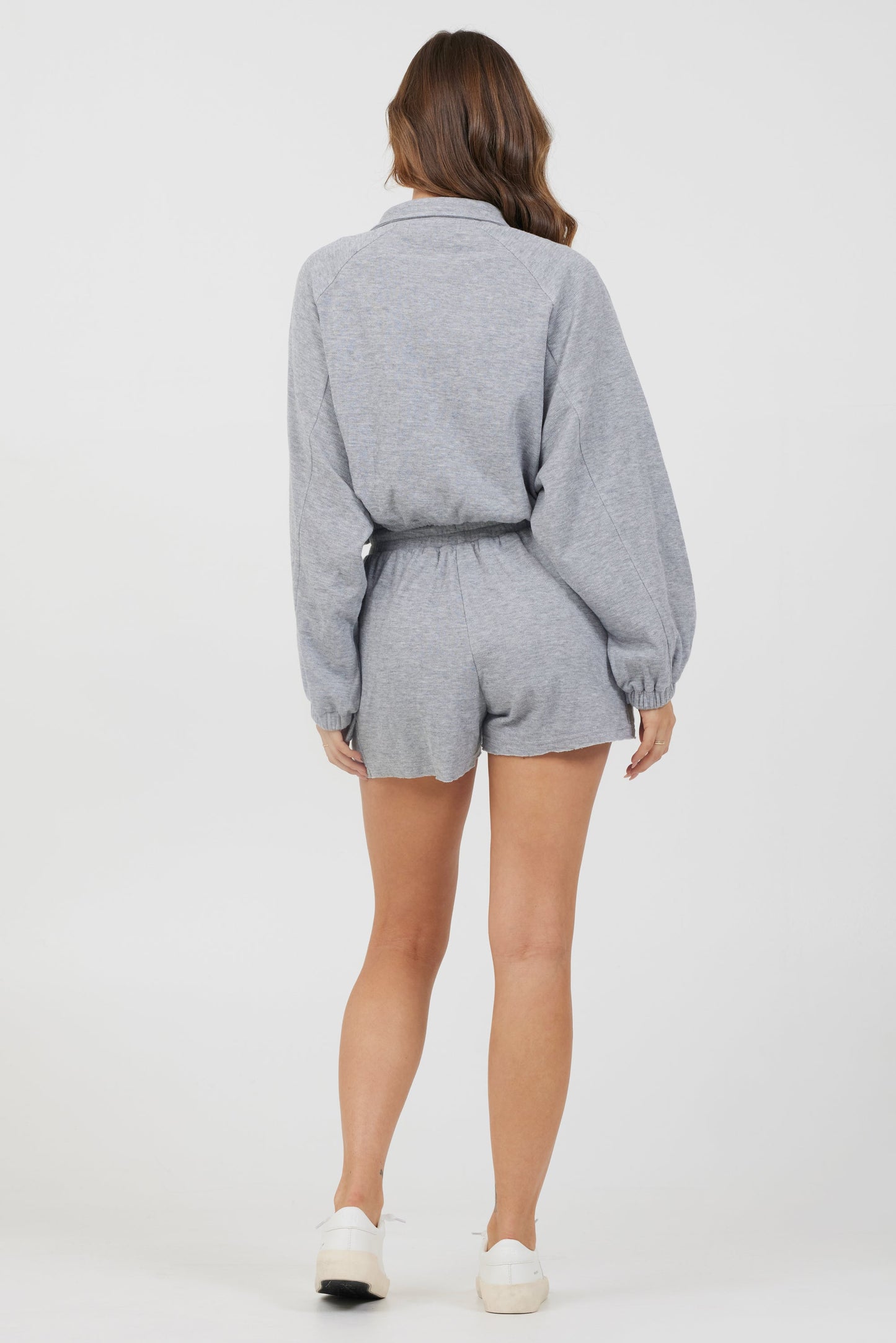 Heather Grey Vintage Havana Heather Grey Bounded Textured Jersey Zip Up W/ Tie