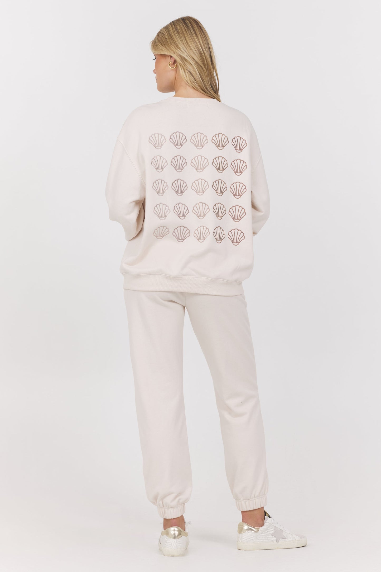 Coconut w/ Multi Vintage Havana Embroidered French Terry Crew