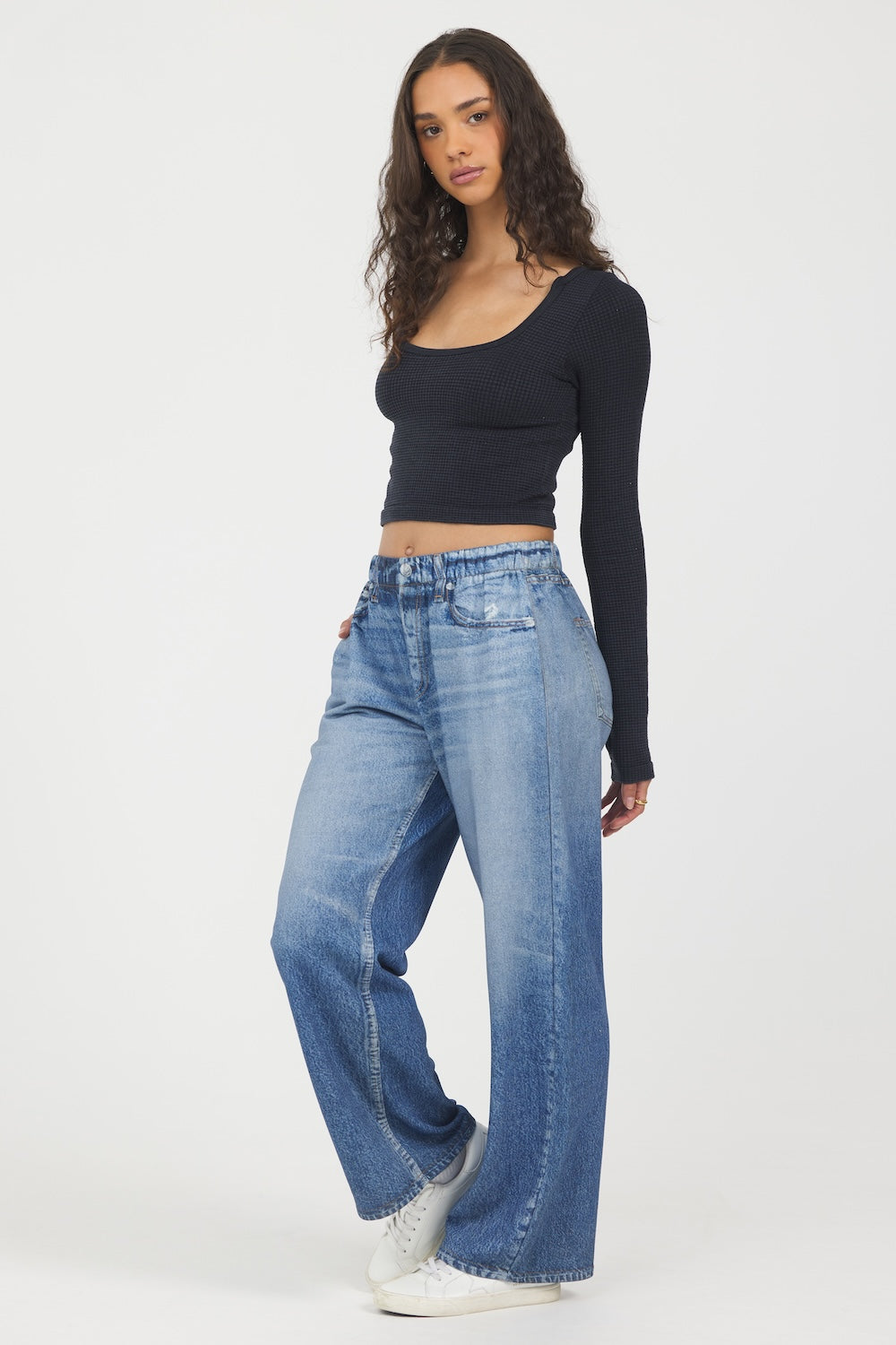 Medium Denim Vintage Havana Denim Fleece Wide Leg Pant