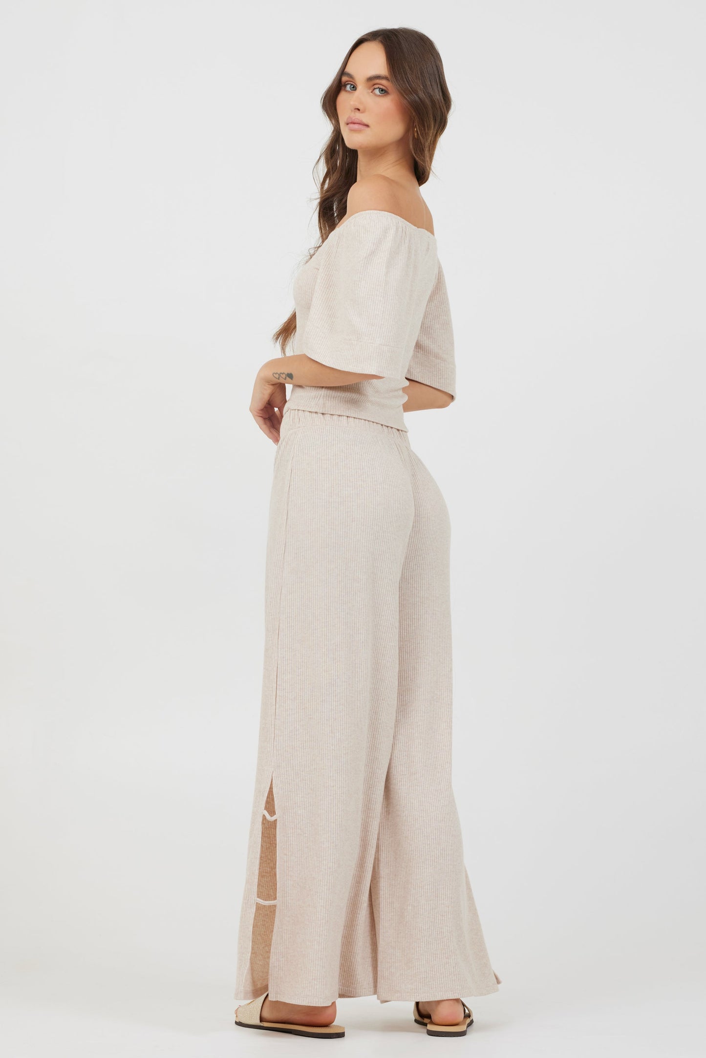 Heather Oatmeal Vintage Havana Heather Oatmeal Drapey Knit Cut Out Pants