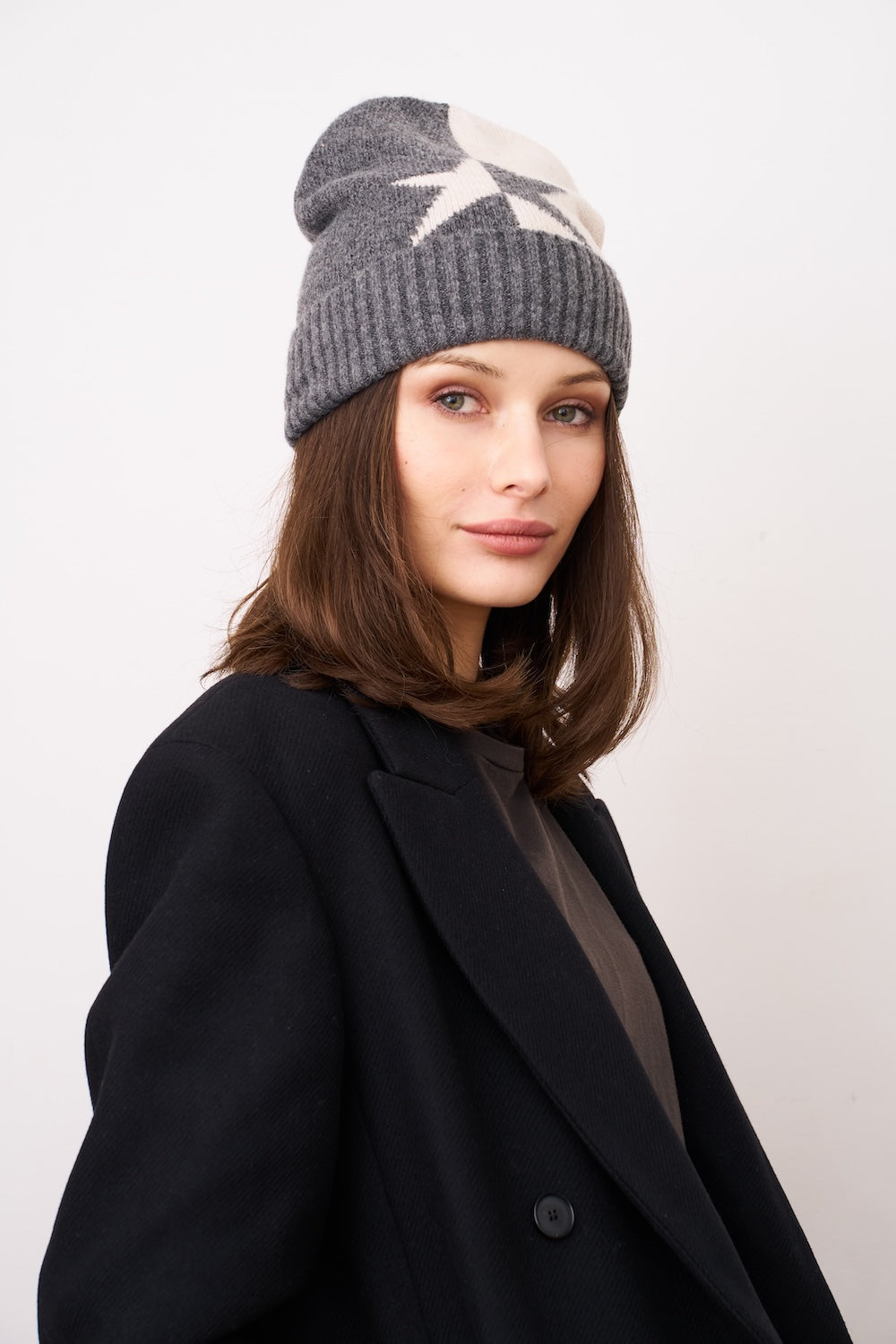 Charcoal Vintage Havana STAR PATTERN BEANIE