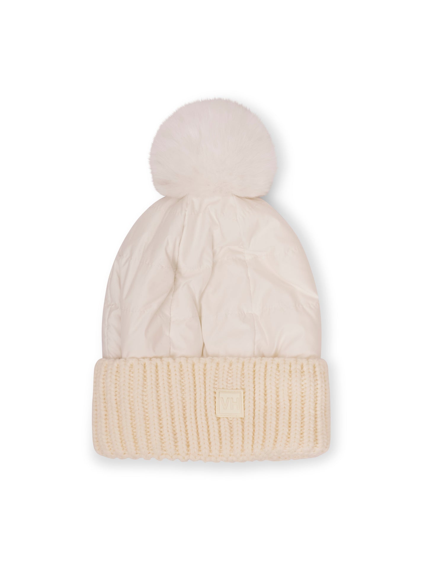 White Vintage Havana PUFFER POMPOM HAT - WHITE