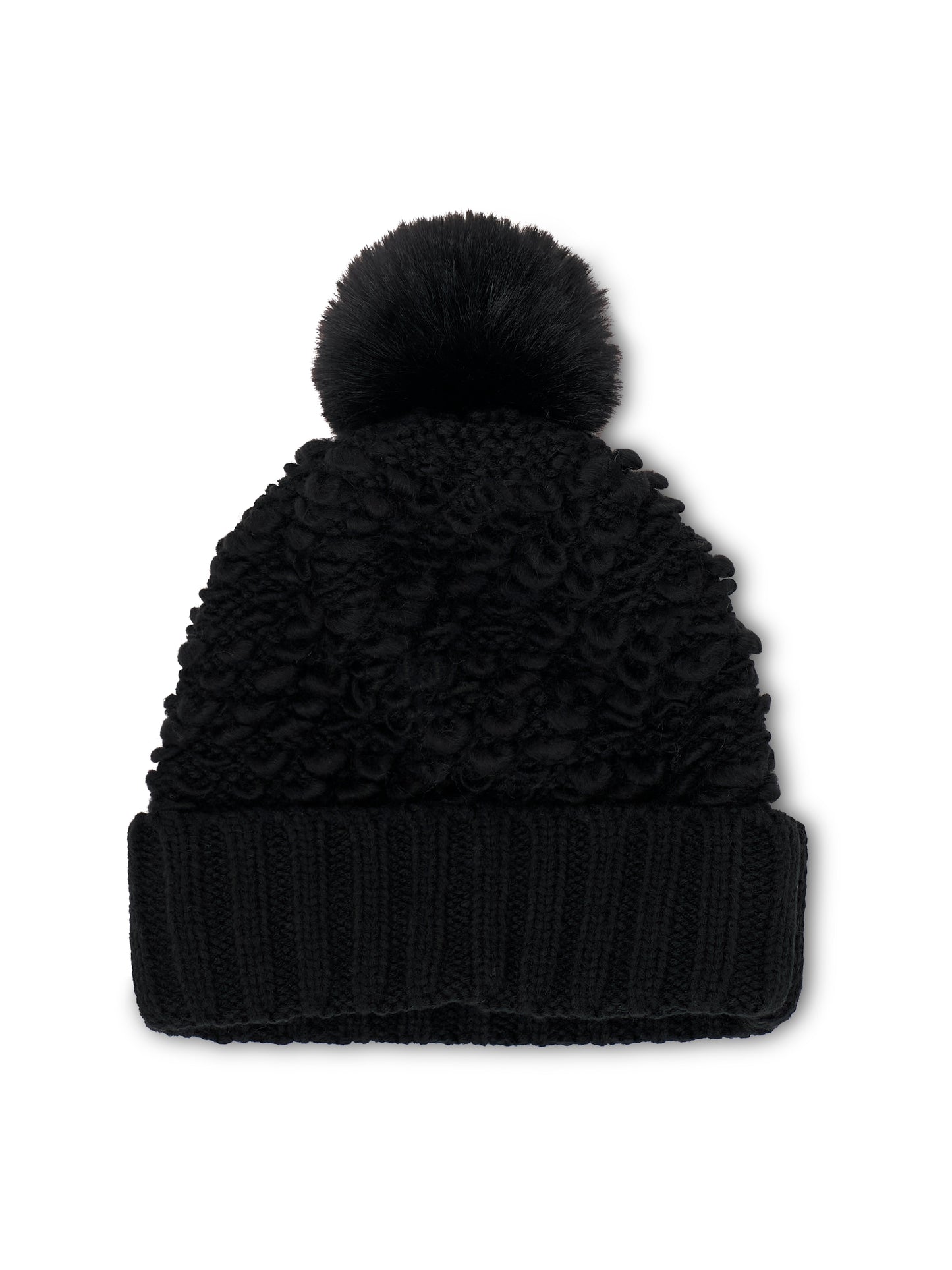 Black Vintage Havana TURN UP POMPOM HAT - BLACK