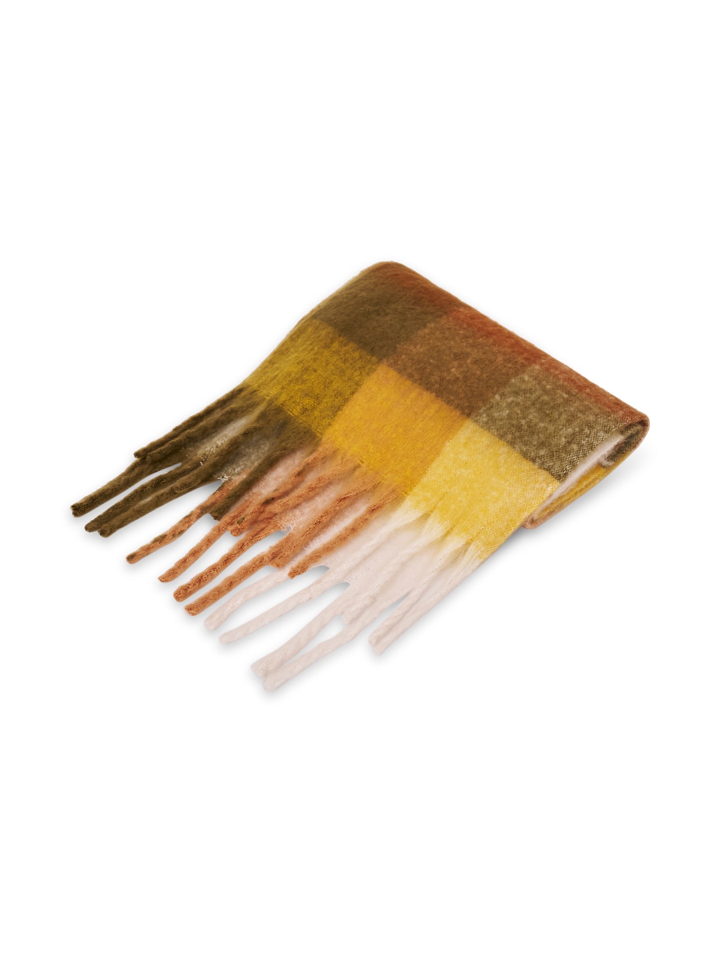 Yellow Vintage Havana CHECK BRUSH TASSEL SCARF - YELLOW