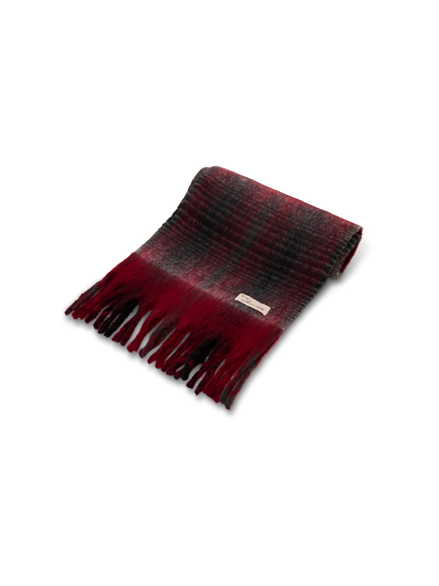 Red Vintage Havana CHECK CHUNKY TASSEL SCARF - RED