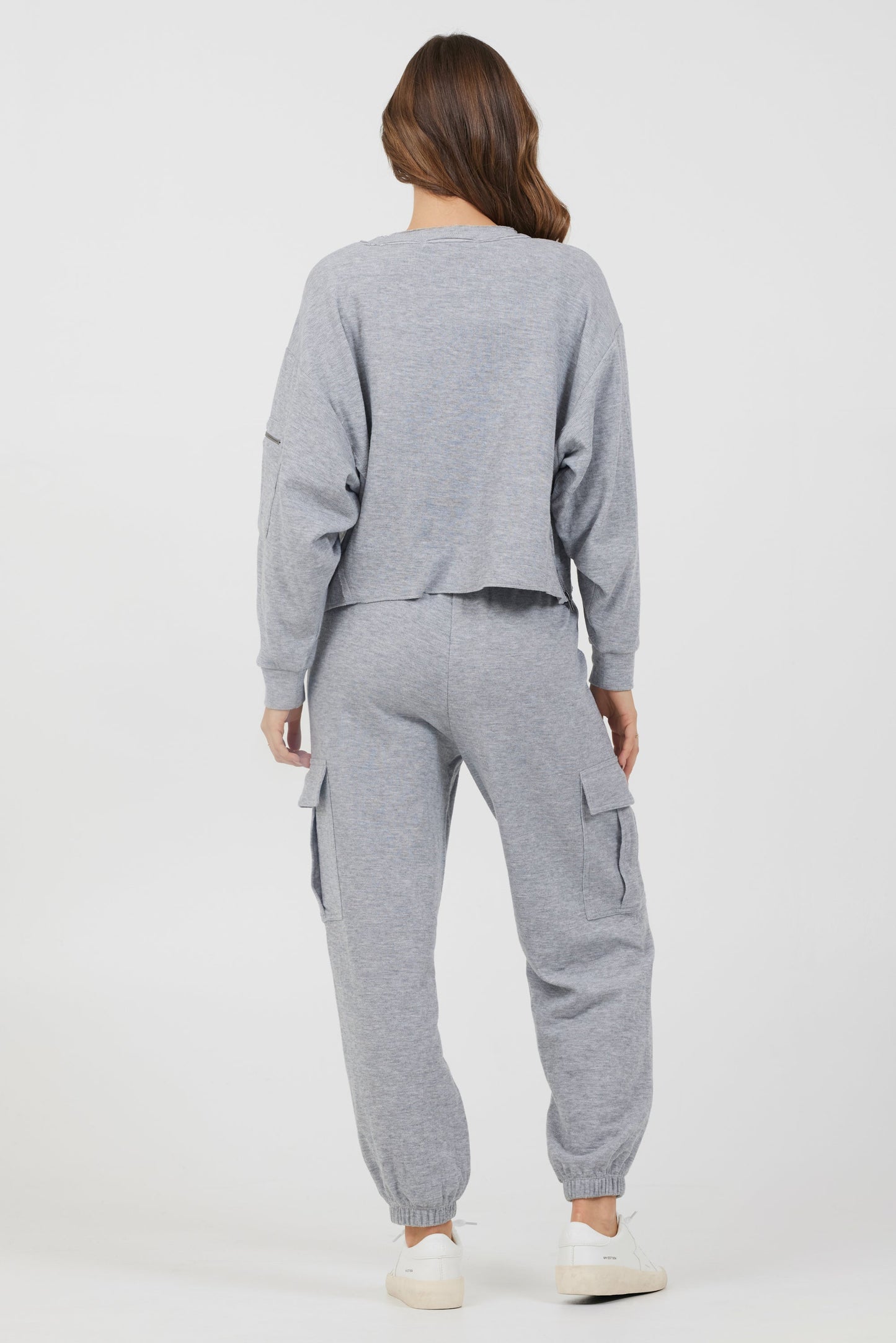 Heather Grey Vintage Havana Heather Grey Bounded Textured Jersey Utility Crewneck