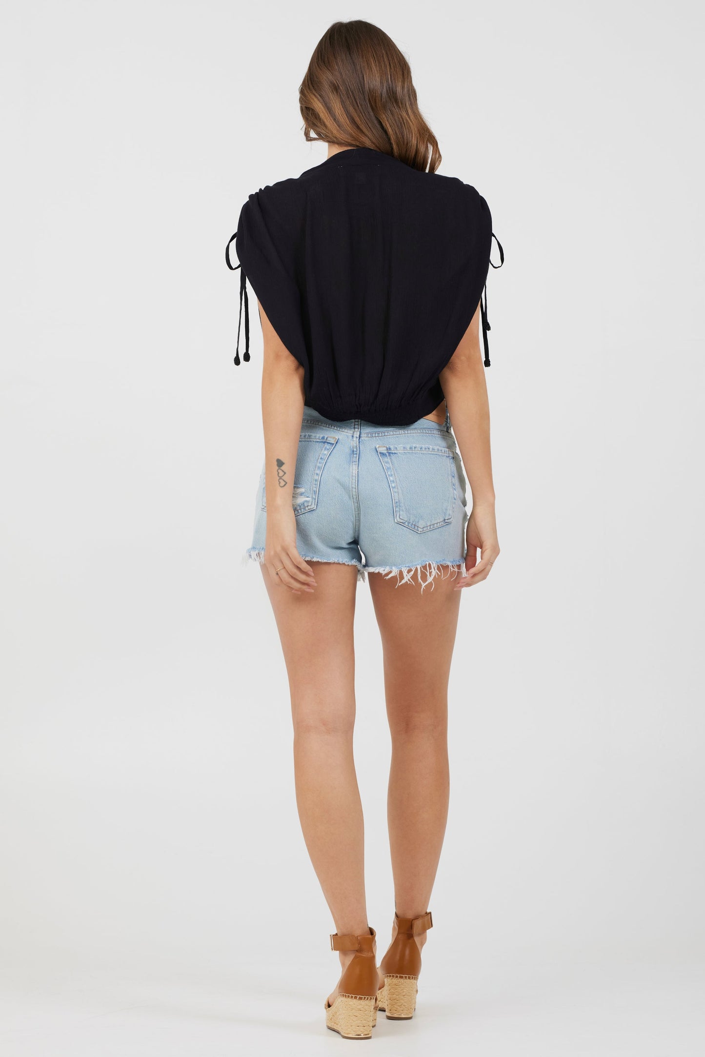 Black Vintage Havana Black Rayon Crinkle Surplice Top