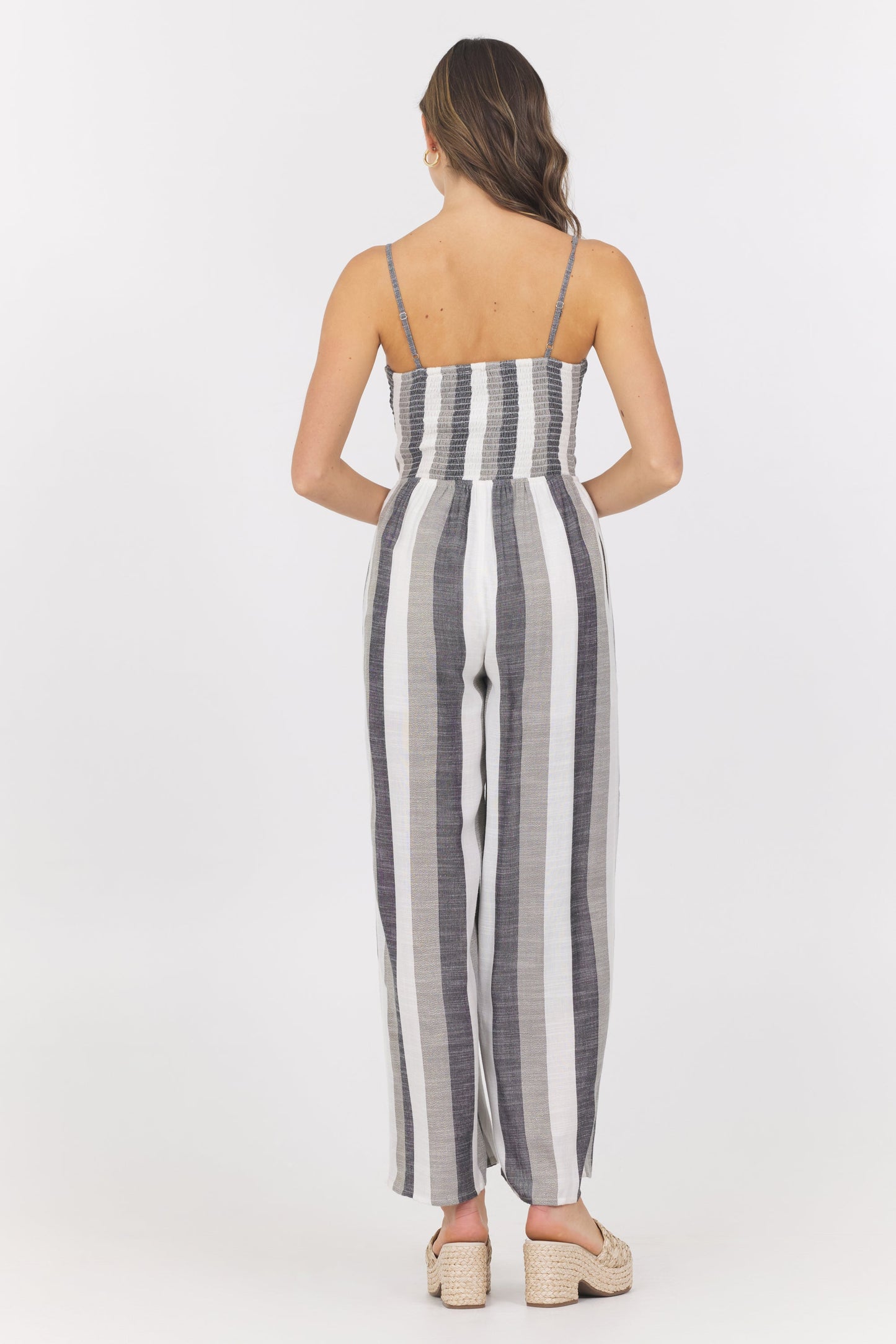 Black and White Vintage Havana Metallic Stripe Jumpsuit