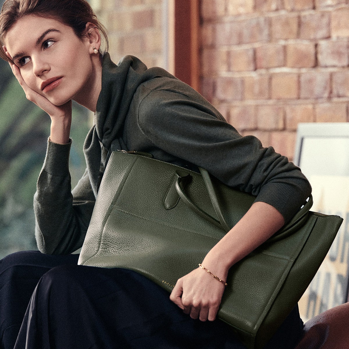 Radley London Dark Olive Medium Ziptop Tote Bag