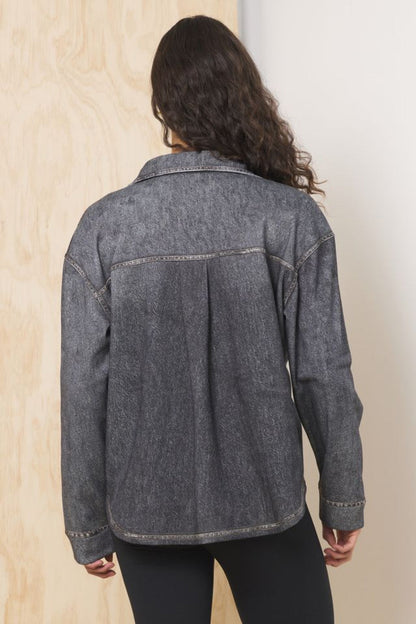 Black Washed Denim Vintage Havana Denim Fleece Shacket