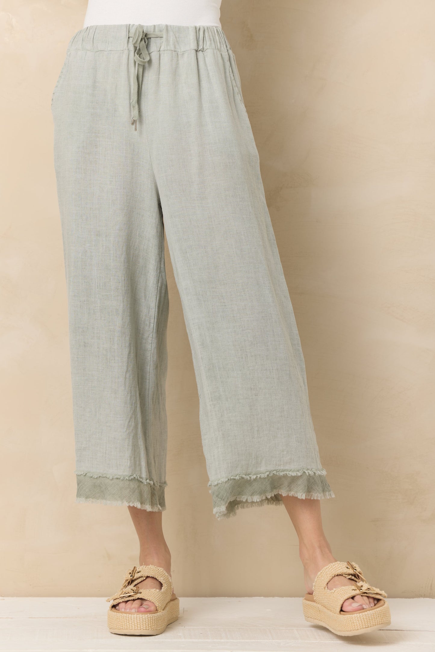 Sage Vintage Havana Drapey Linen Flowy Pant