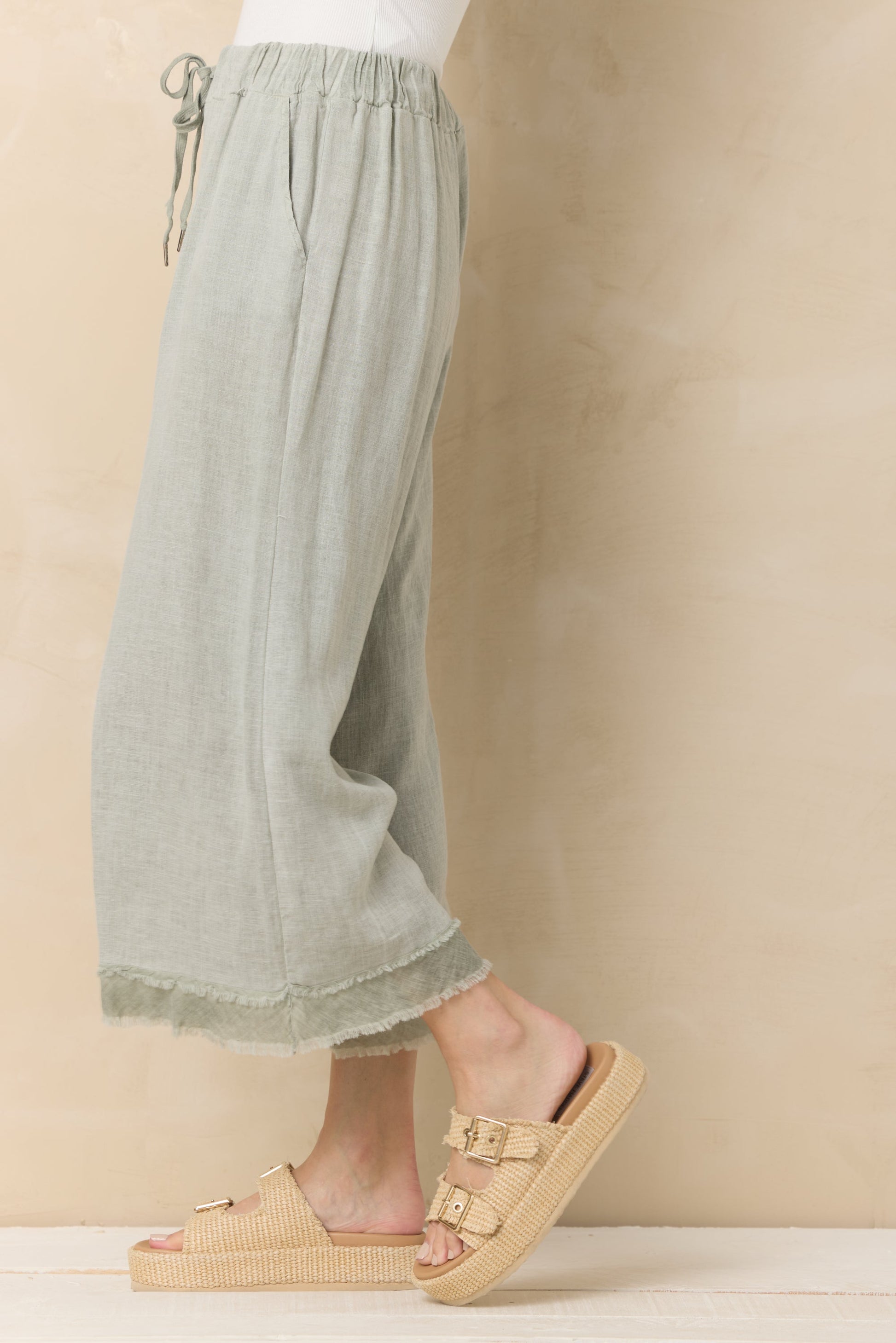 Sage Vintage Havana Drapey Linen Flowy Pant