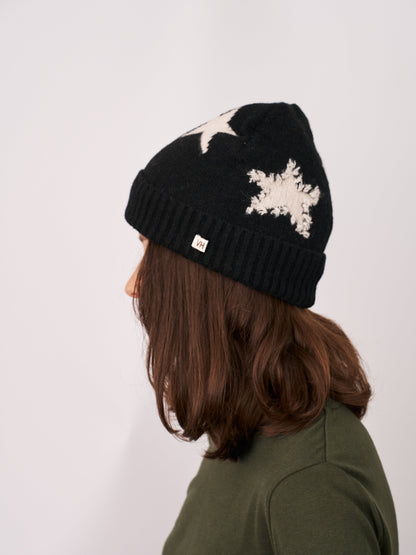 Black Vintage Havana STAR POMPOM BEANIE