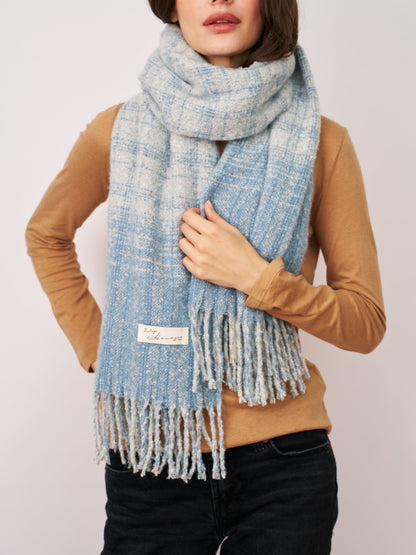 Blue Vintage Havana BOUCLE CHECK TASSEL SCARF - BLUE