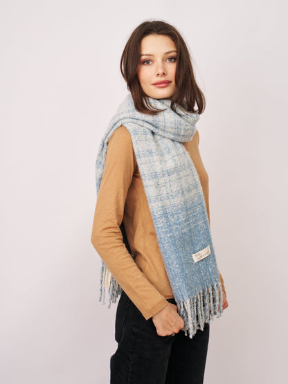 Blue Vintage Havana BOUCLE CHECK TASSEL SCARF - BLUE