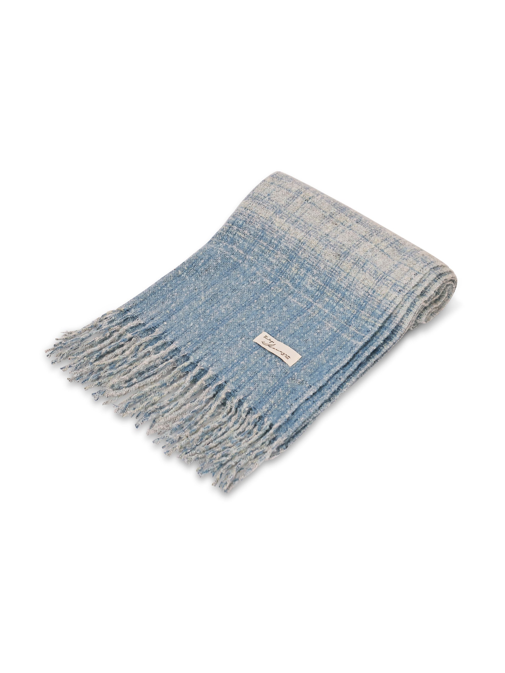 Blue Vintage Havana BOUCLE CHECK TASSEL SCARF - BLUE