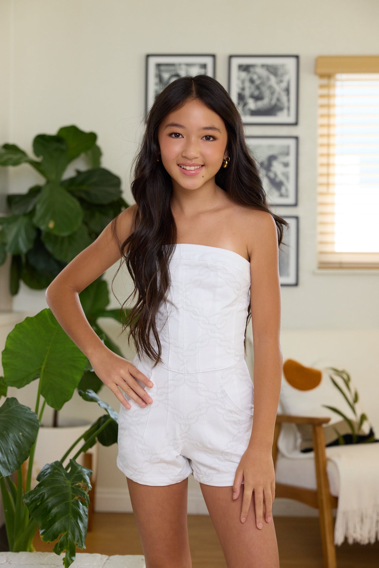 White Vintage Havana Kids White Rope Stitch Strapless Romper