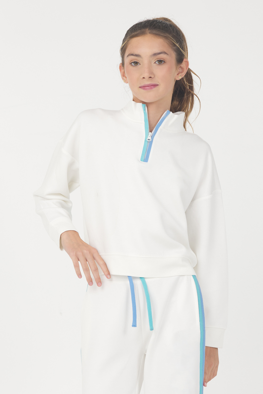 White Aqua Ocean Blue Vintage Havana Color Block Cloud Quarter Zip
