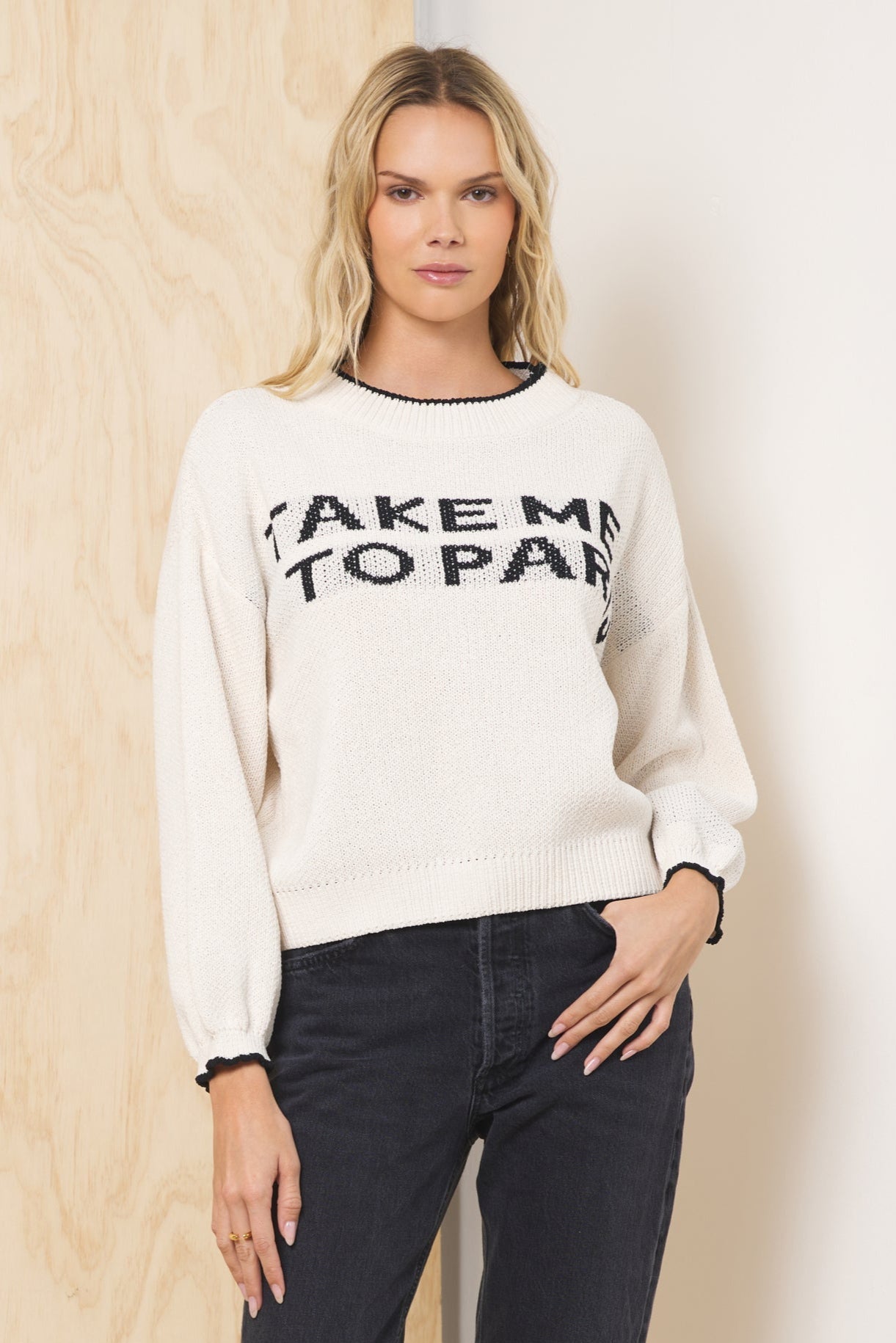 Ivory w/ Black Vintage Havana “Take Me To Paris” Jacquard Sweater