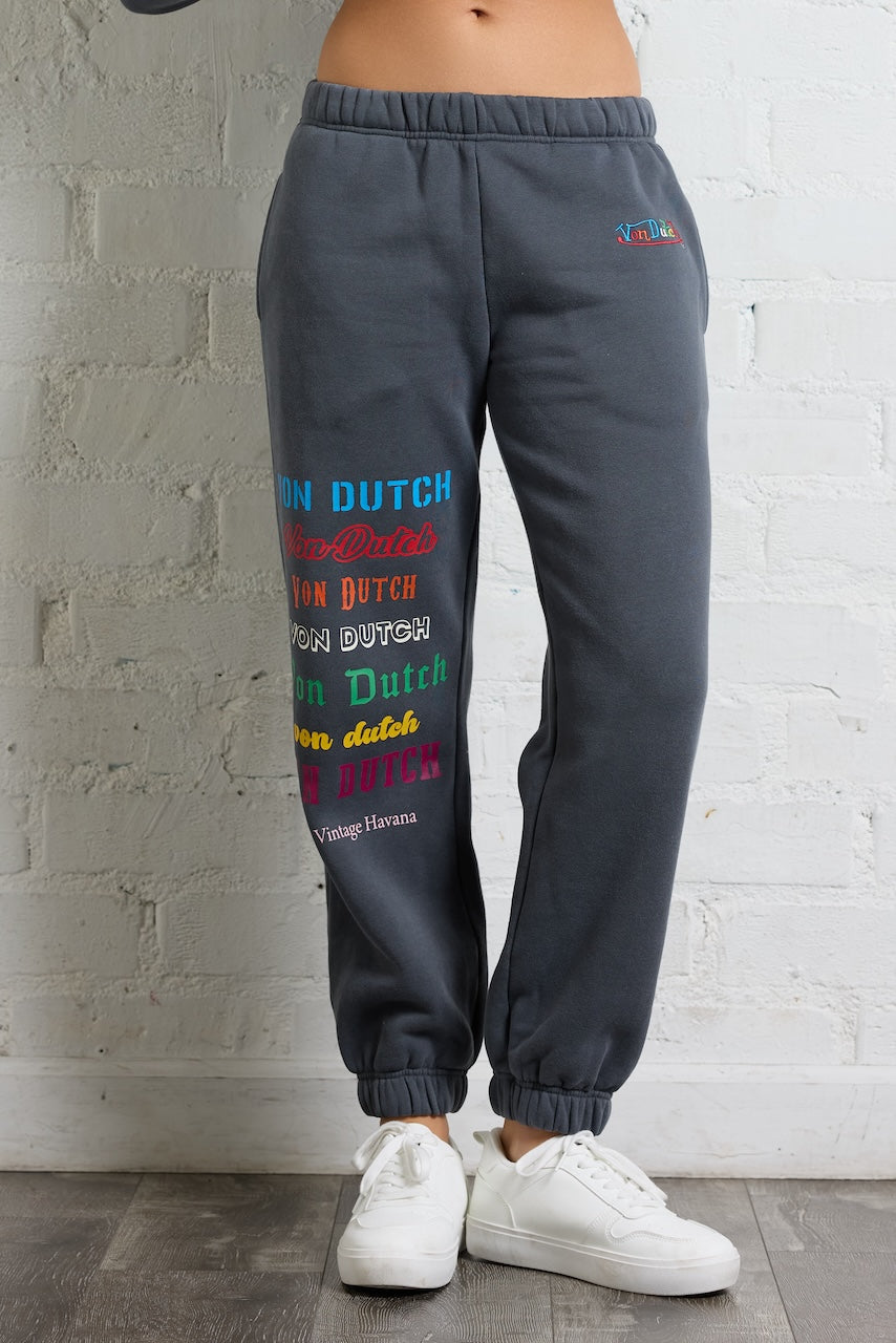 Washed Black Vintage Havana Von Dutch Jogger with Multi Print