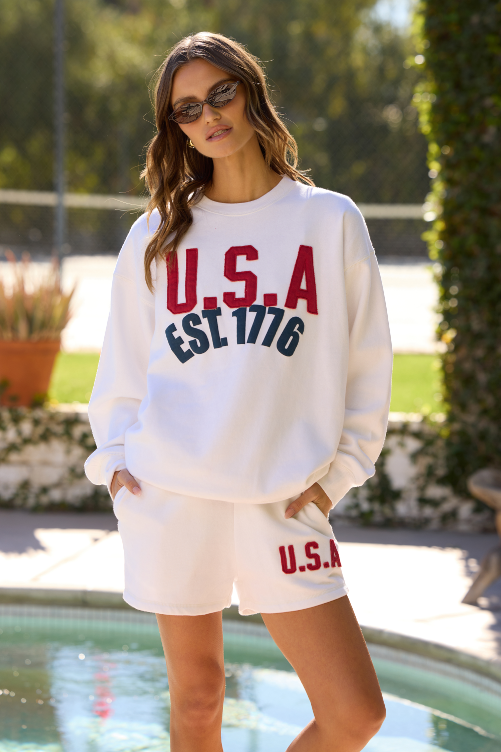 White w/ Red Vintage Havana Surfwash Fleece Shorts