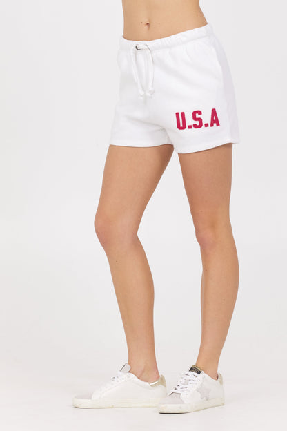 White w/ Red Vintage Havana Surfwash Fleece Shorts