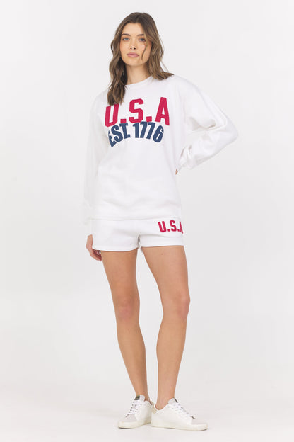 White w/ Red Vintage Havana Surfwash Fleece Shorts