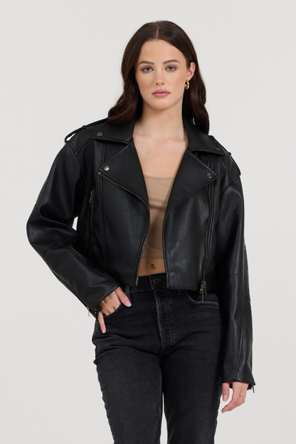 Black Vintage Havana Black Leather Moto Jacket