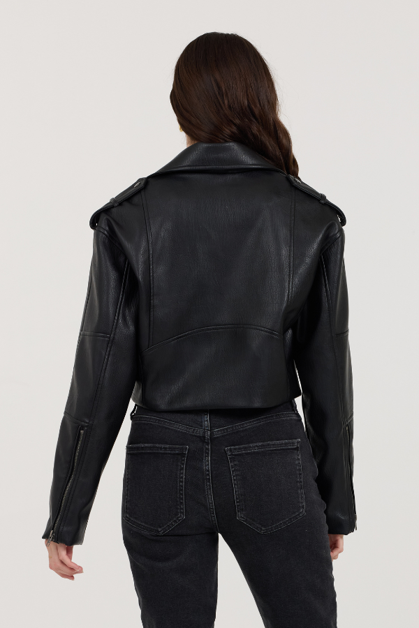 Black Vintage Havana Black Leather Moto Jacket