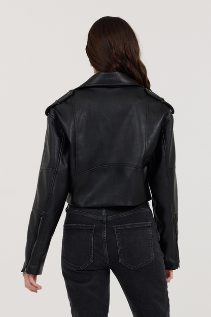 Black Vintage Havana Black Leather Moto Jacket