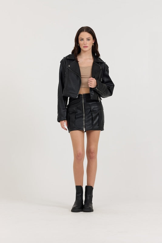 Black Vintage Havana Black Leather Moto Jacket