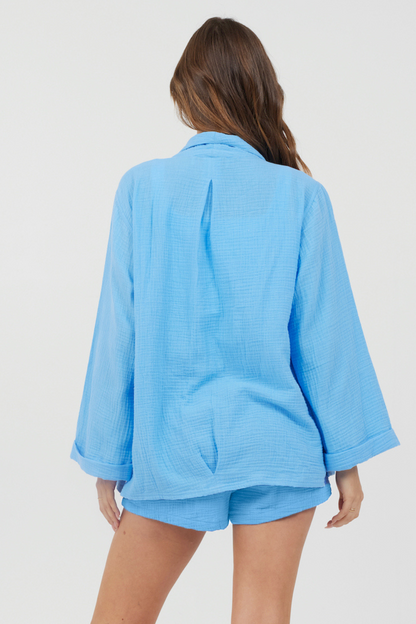 Ocean Blue Vintage Havana Ocean Blue Washed Gauze Blazer
