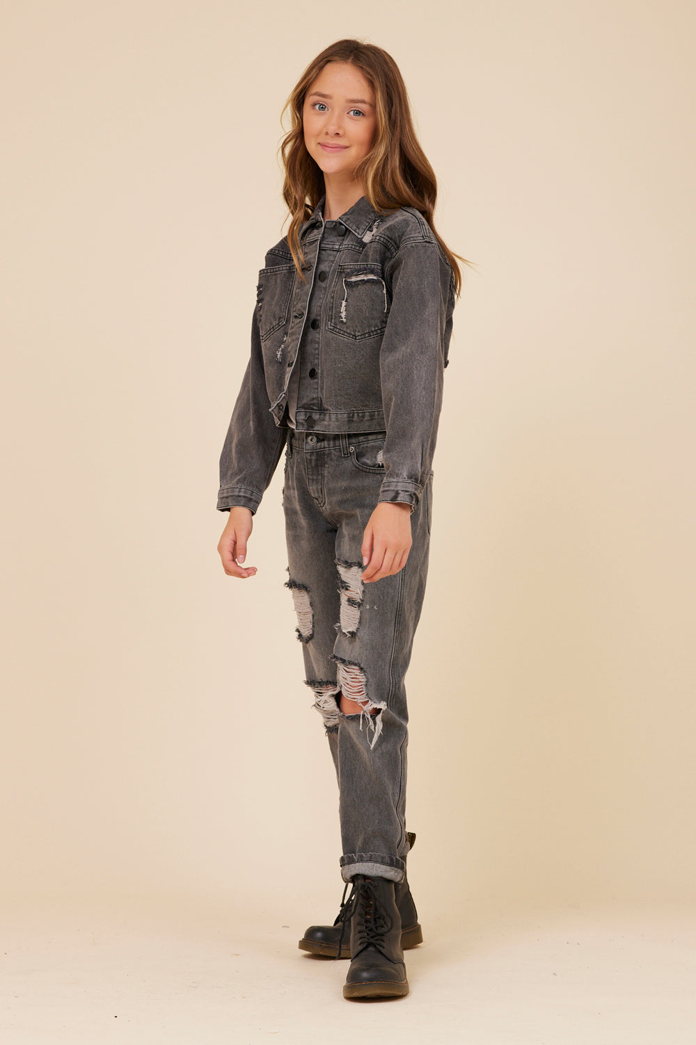 DENIM Vintage Havana RHINESTONE FRINGE BLACK DENIM JACKET