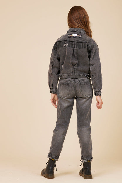 DENIM Vintage Havana RHINESTONE FRINGE BLACK DENIM JACKET