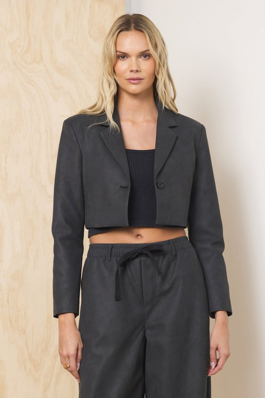 Asphalt Vintage Havana Faux Leather Cropped Blazer