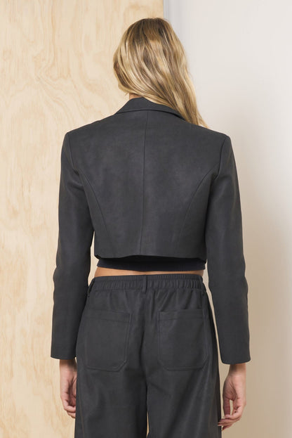 Asphalt Vintage Havana Faux Leather Cropped Blazer