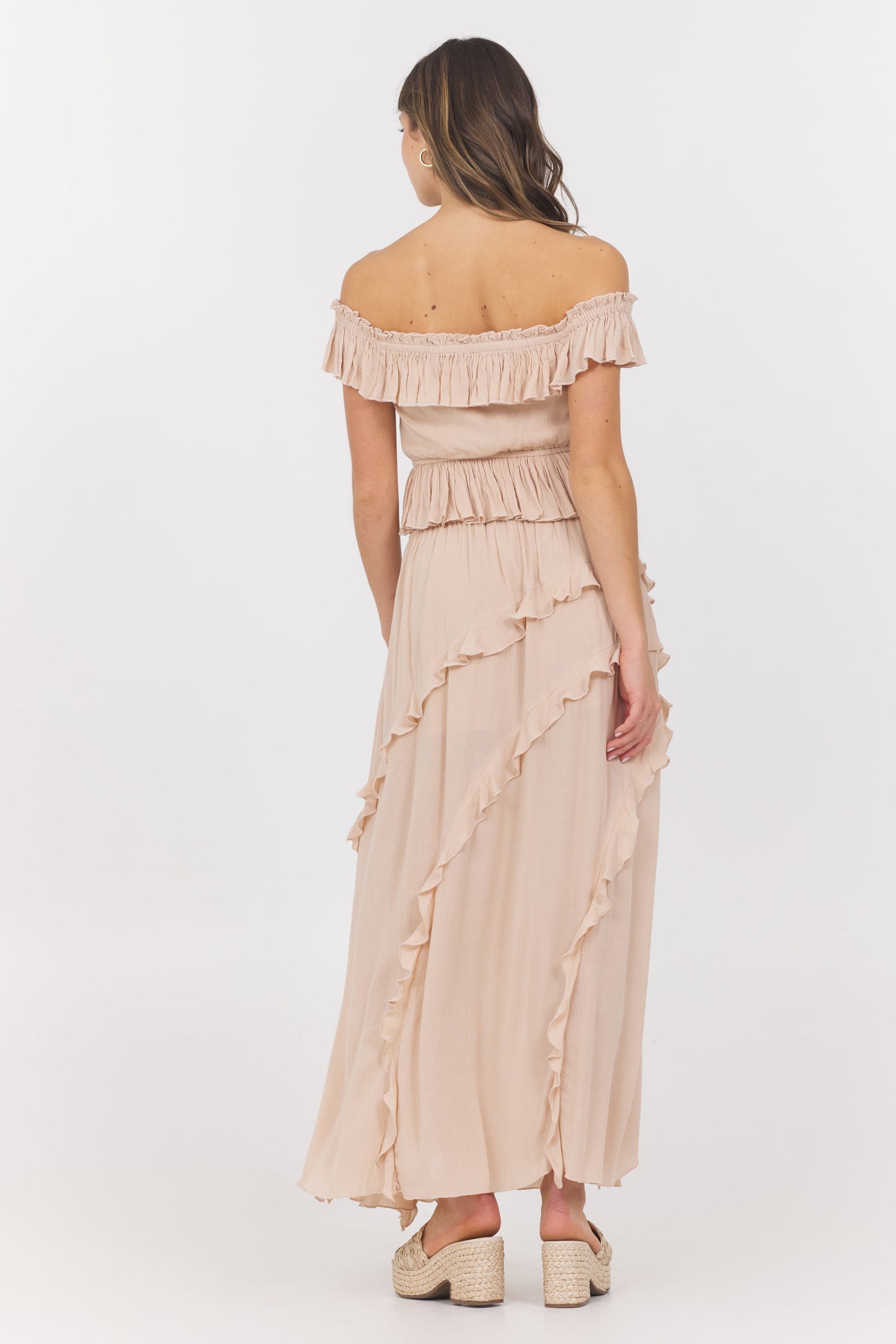 Champagne Toast Vintage Havana Champagne Toast Ruffle Off Shoulder Top