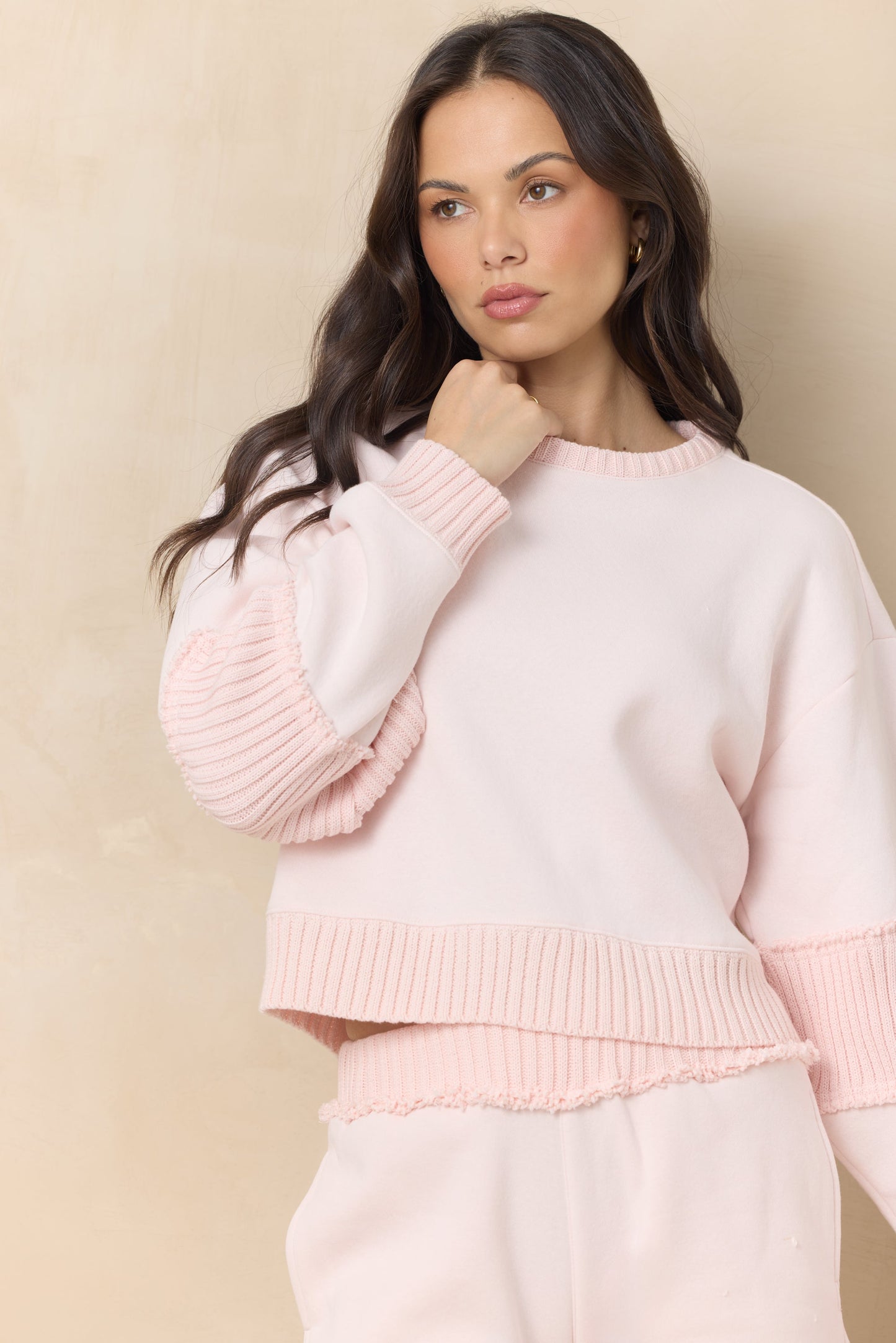 Pink Hibiscus Vintage Havana Vintage Fleece Crew with Rib