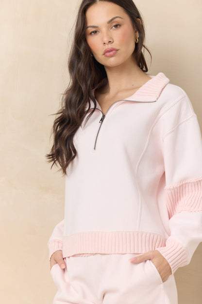 Pink Hibiscus Vintage Havana Vintage Fleece Quarter Zip with Rib