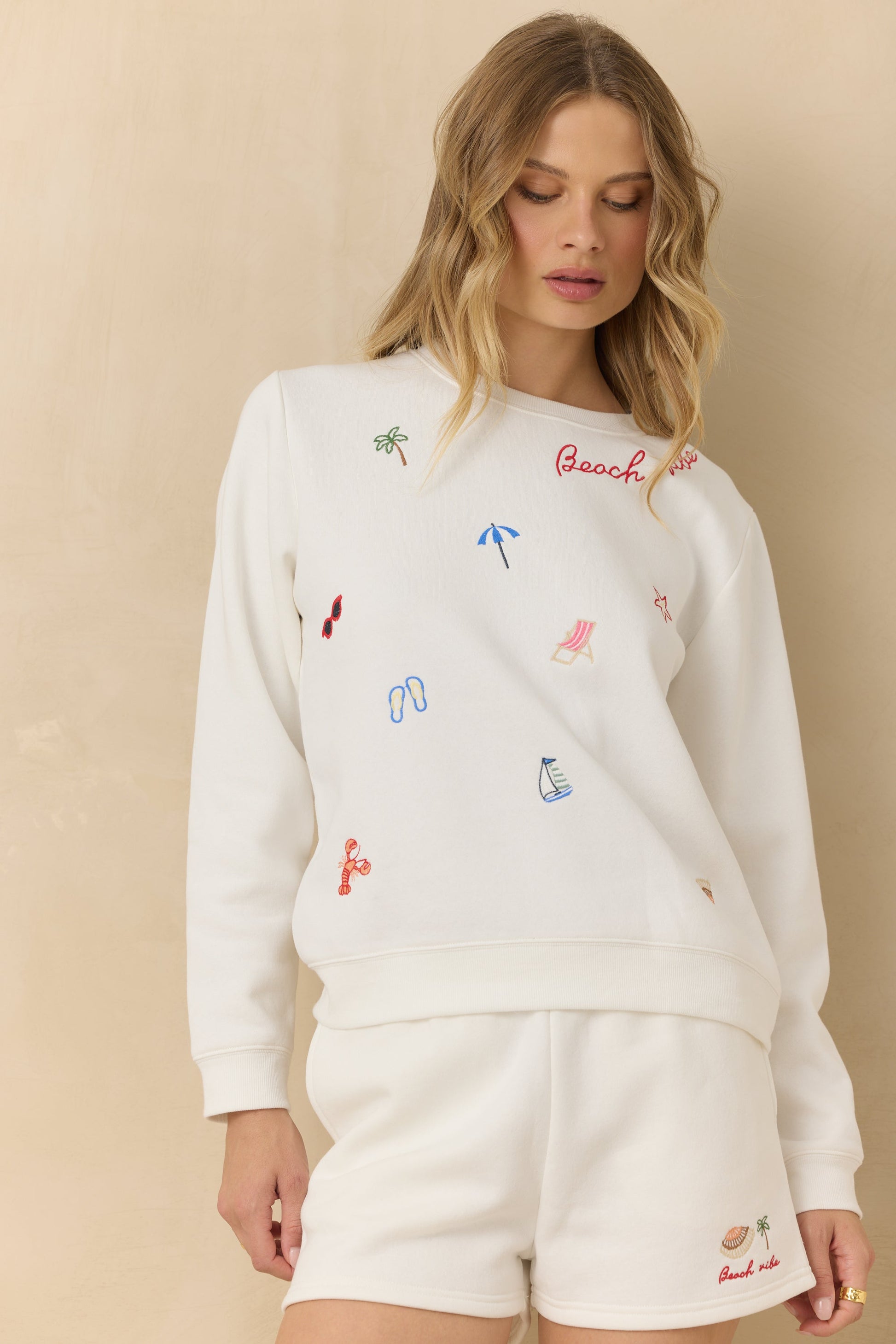 Vintage Havana Vintage Fleece All-Over Embroidered Crewneck