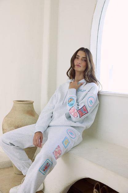 Vintage Havana Ultra Fleece Hoodie with Patches and "Jet Setter" Embroidery