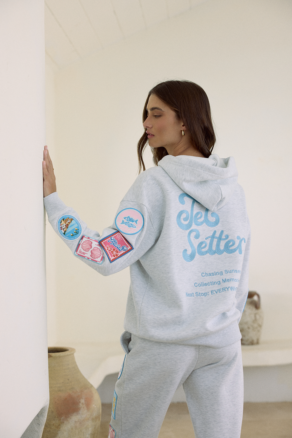 Vintage Havana Ultra Fleece Hoodie with Patches and "Jet Setter" Embroidery
