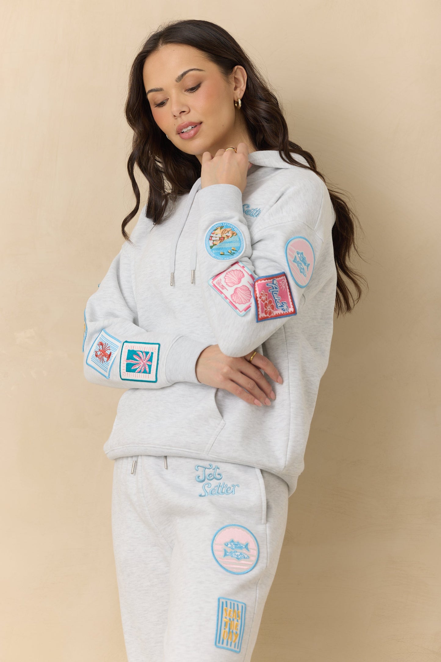 Vintage Havana Ultra Fleece Hoodie with Patches and "Jet Setter" Embroidery