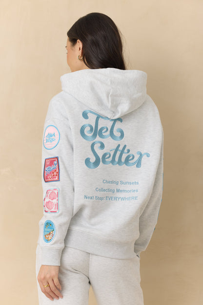 Vintage Havana Ultra Fleece Hoodie with Patches and "Jet Setter" Embroidery