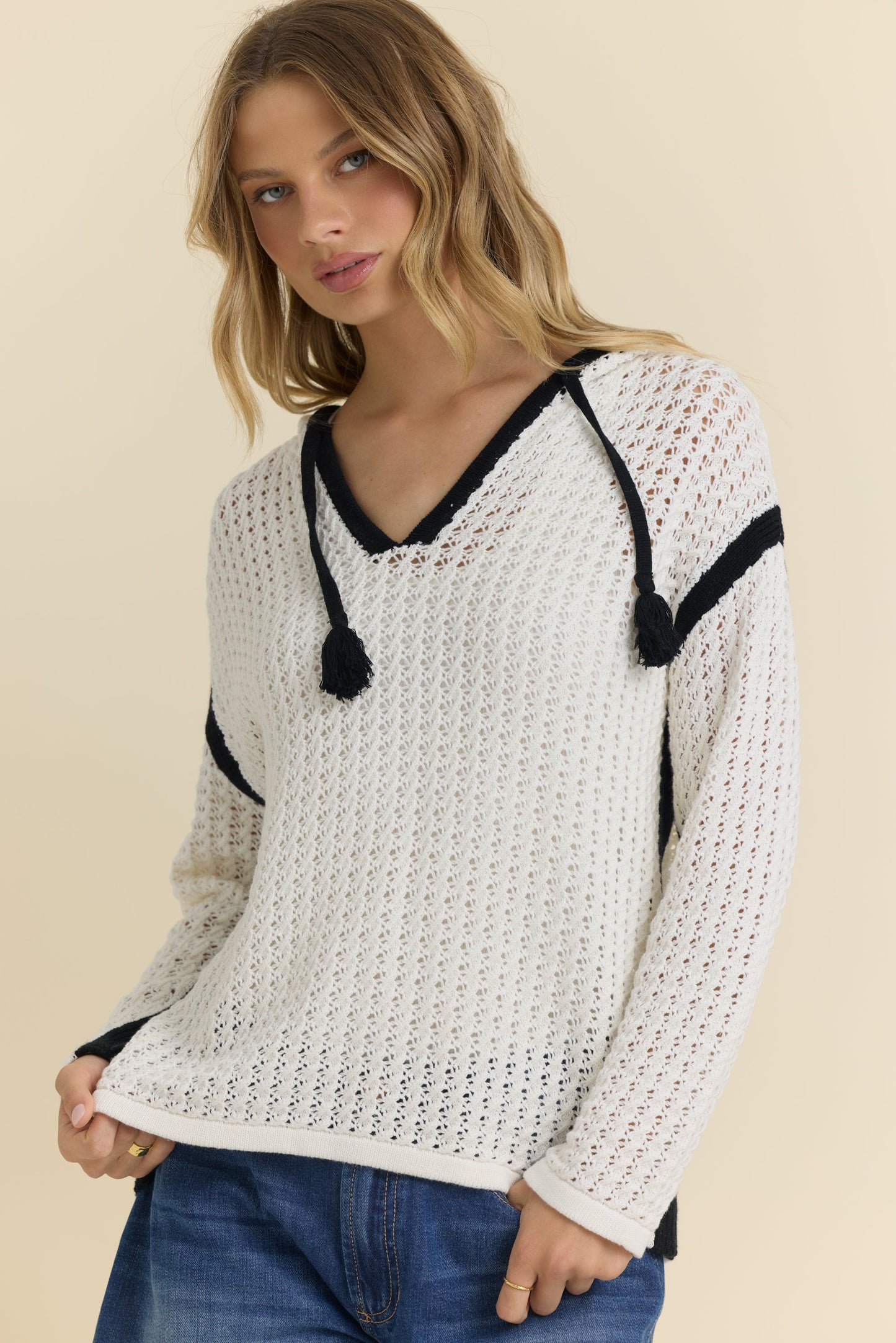 Vintage Havana Contrast Crochet Hoodie