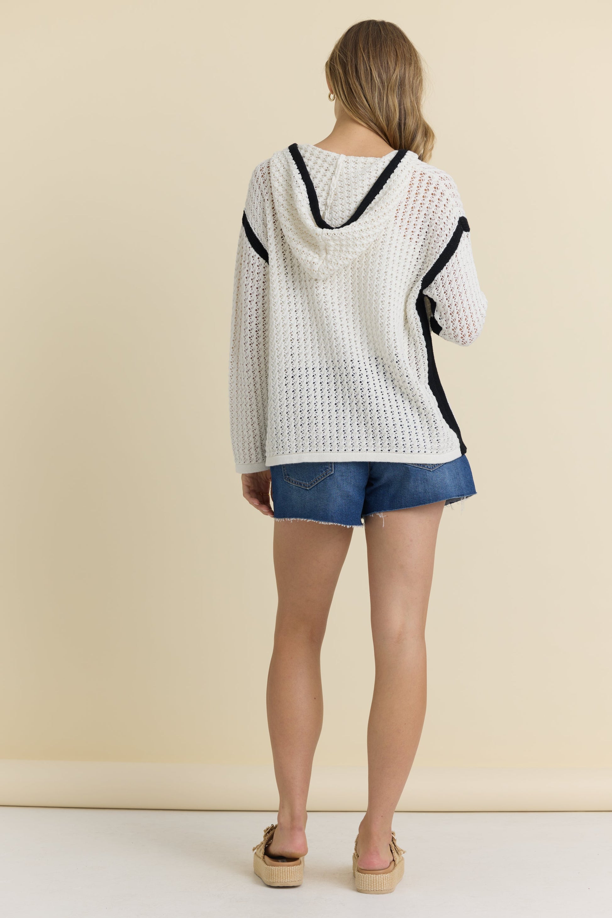 Vintage Havana Contrast Crochet Hoodie