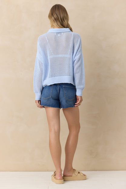 White Vintage Havana Open Knit Quarter Zip Sweater