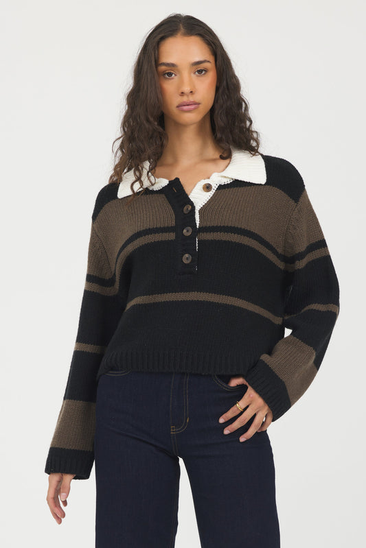 Woodland Vintage Havana Woodland Stripe Collared Sweater