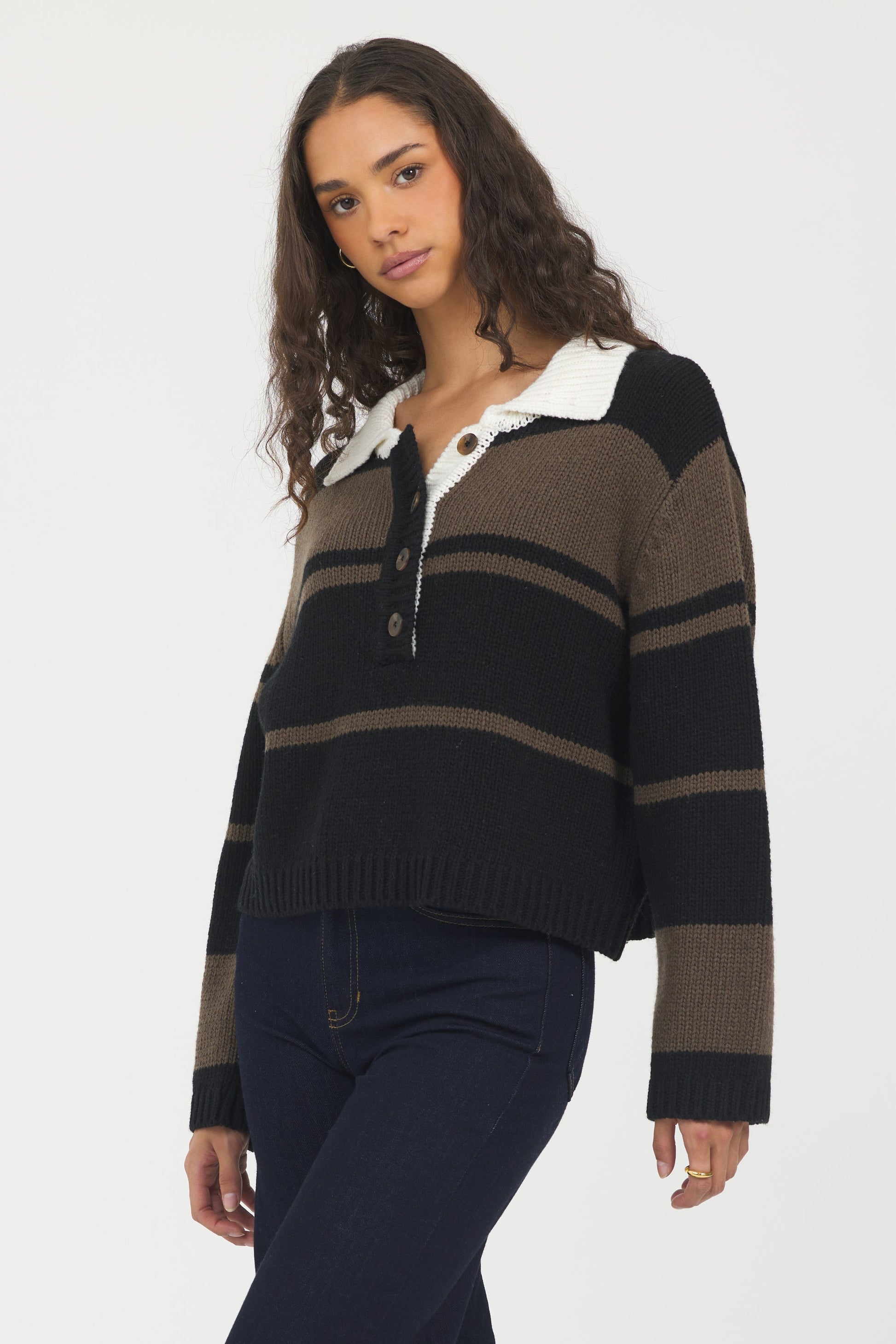 Woodland Vintage Havana Woodland Stripe Collared Sweater